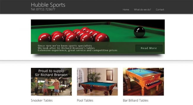 hubble-sml Snooker Table website design in Maidstone Kent from Webexpand