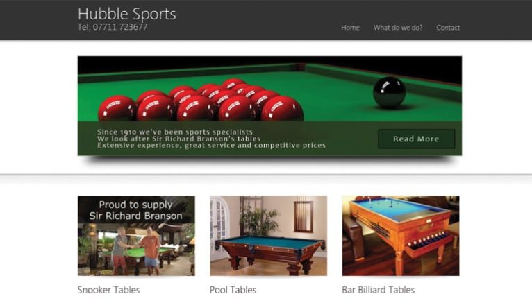 Snooker Table website design in Maidstone Kent from Webexpand